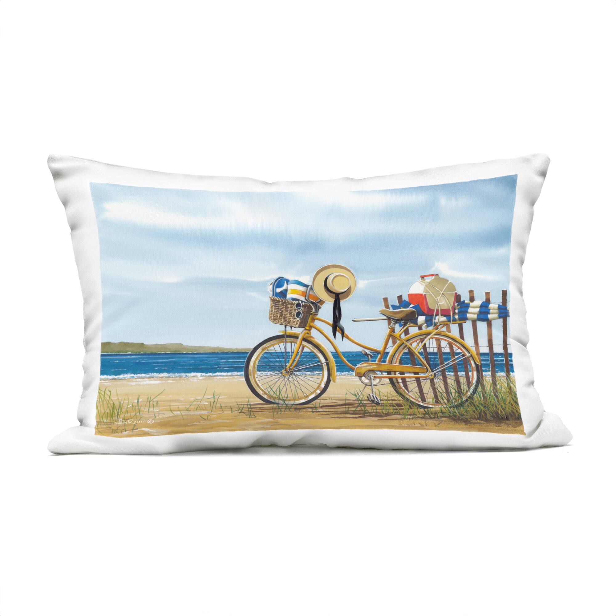 Stupell Industries 14" x 20" Seaside Bicycle Scene Outdoor Print Throw Pillow